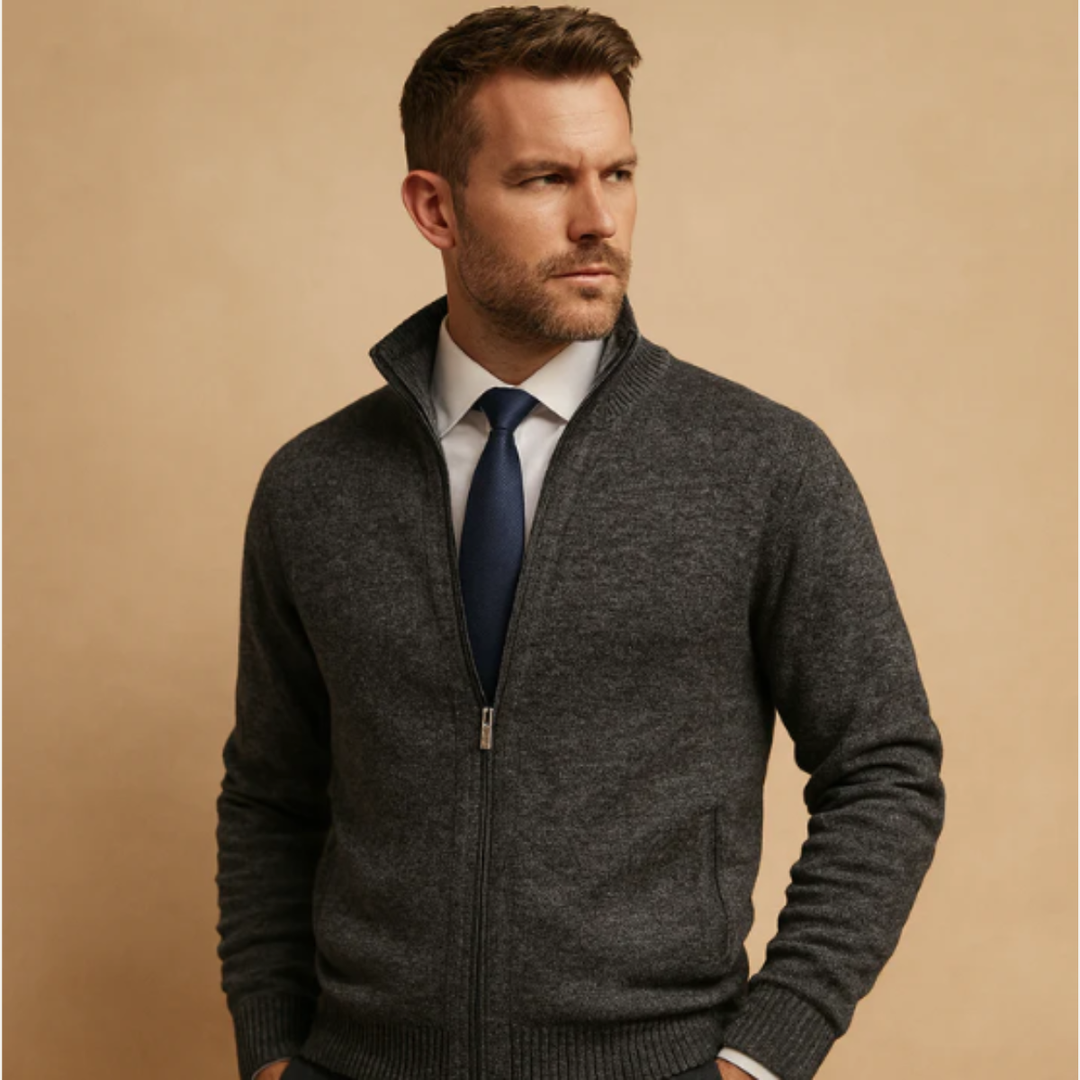 Strickjacke Herren Strickjacke mit Reißverschluss | Stahlkragen Baumwollmischung Casual