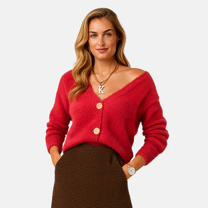 Damen Strickjacke Twinks | Oversize Weste mit tiefem V-Ausschnitt und eleganten Knöpfen
