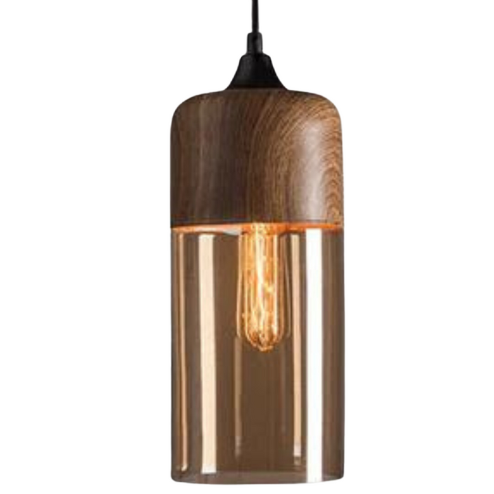 NordLuna Pendelleuchte - Skandinavische Eleganz aus Holz und gefärbtem Glas