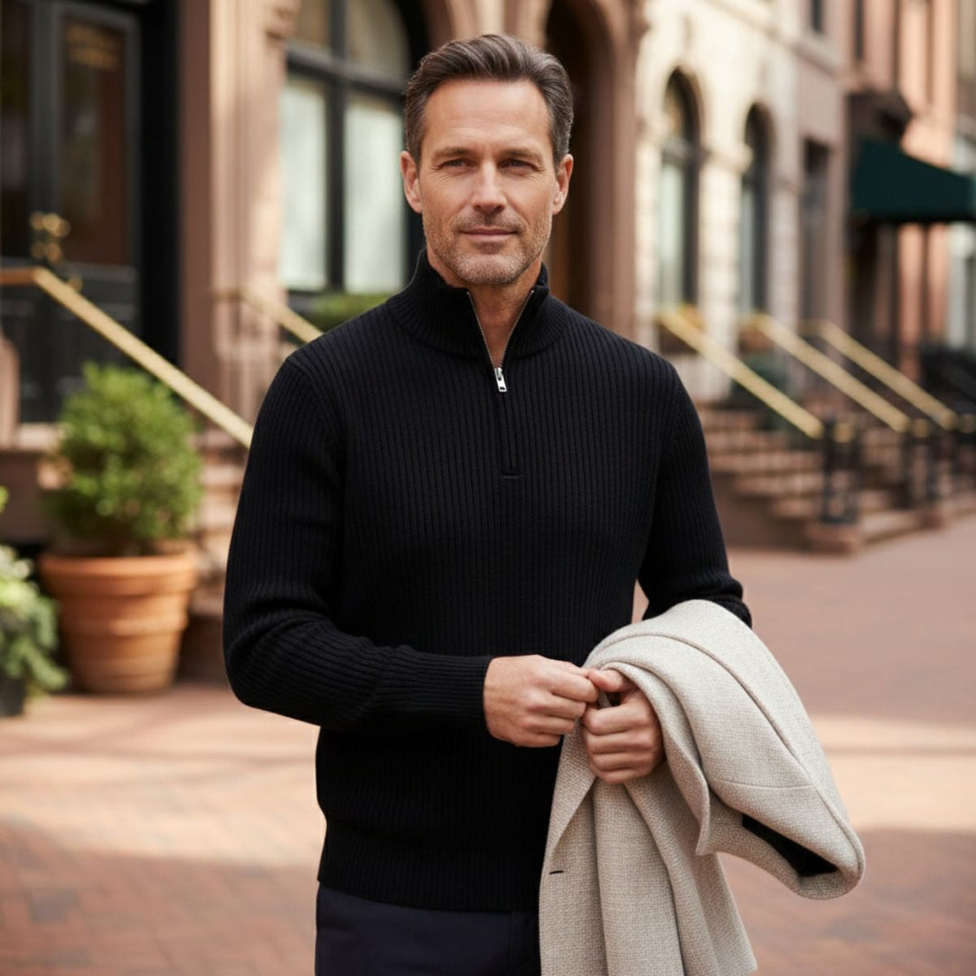 Pullover Herren Quarter Zip | Gerippt Lässig Gemütlich Maßgeschneidert