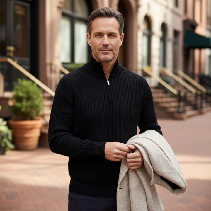 Pullover Herren Quarter Zip | Gerippt Lässig Gemütlich Maßgeschneidert