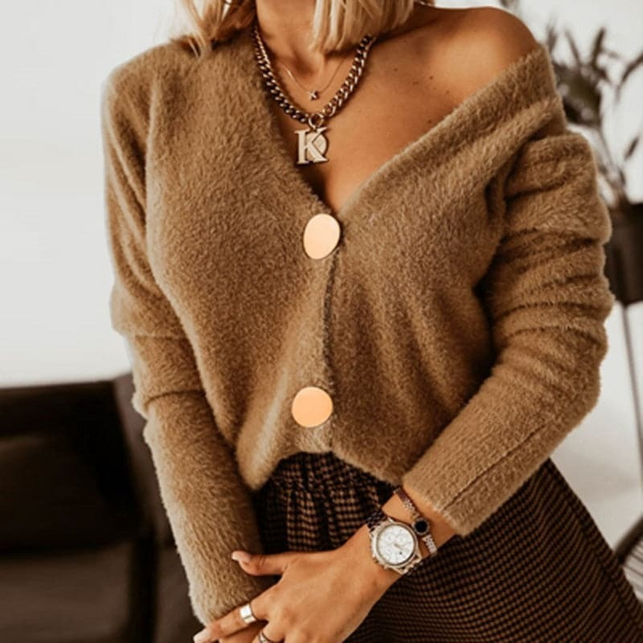 Damen Strickjacke Twinks | Oversize Weste mit tiefem V-Ausschnitt und eleganten Knöpfen