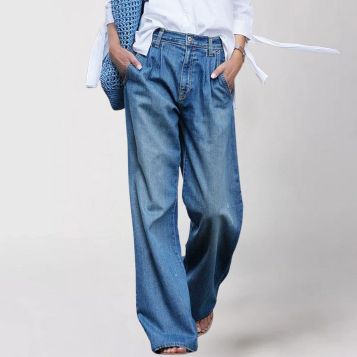 Jeans mit weitem Bein und hoher Taille | Plissee-Design | Entspannte und moderne Silhouette