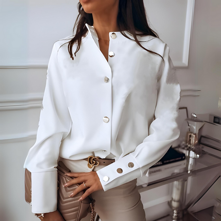 Anna Elegantes Hemd mit Stehkragen | Goldene Knöpfe & Raffiniertes Styling