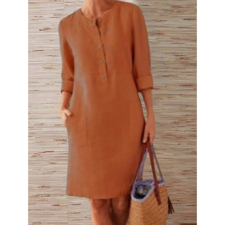Knielanges Leinenkleid für den Sommer | Leichter und zeitloser Stil mit klassischen Details