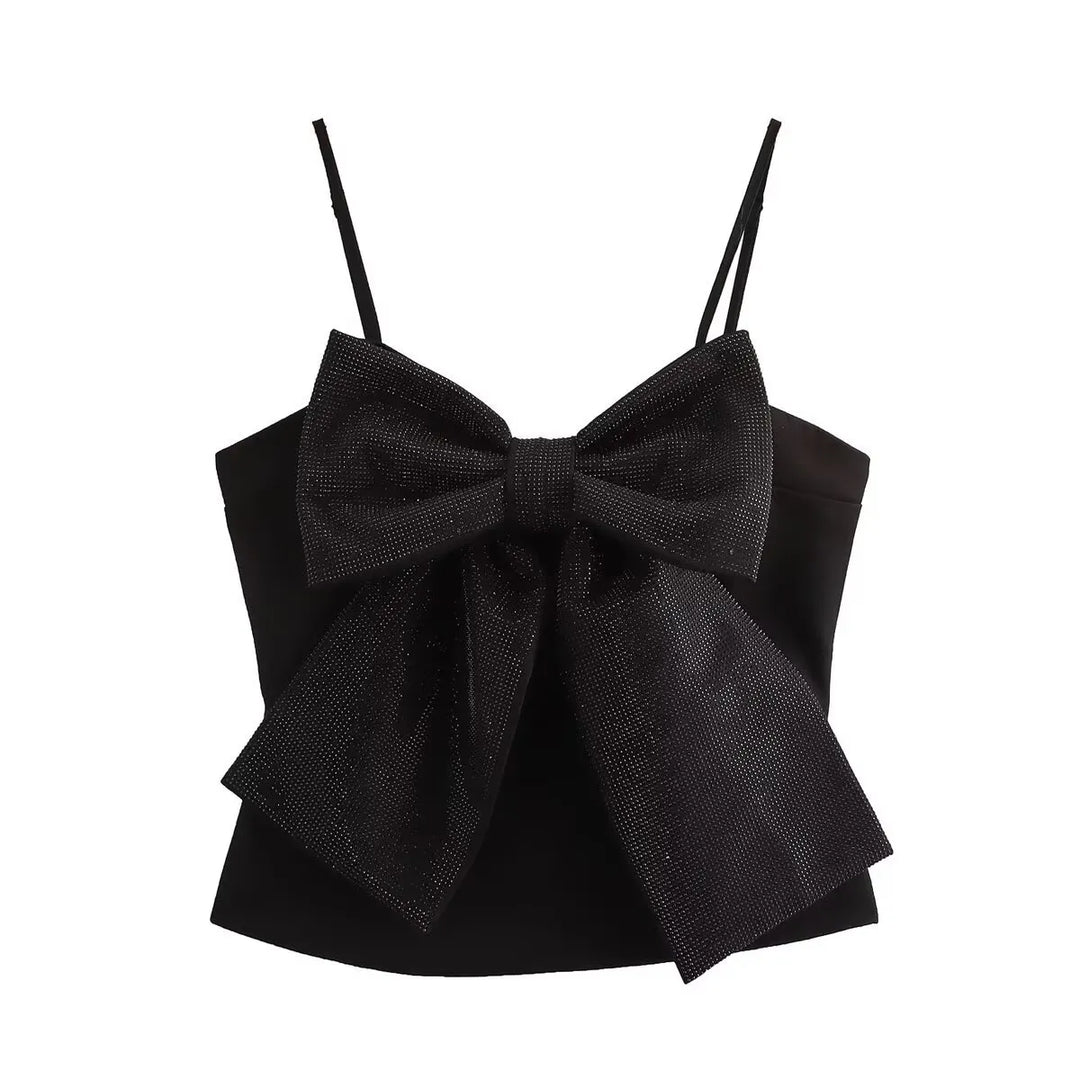 Loulou Damen Glitzertop mit Schleife | Schwarzes Paillettentop für Partys & besondere Anlässe