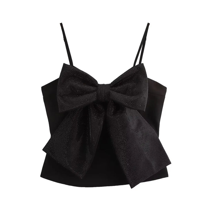 Loulou Damen Glitzertop mit Schleife | Schwarzes Paillettentop für Partys & besondere Anlässe
