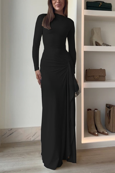 Carina drapiertes Maxikleid mit langen Ärmeln