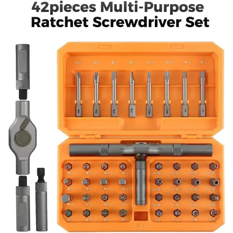 Dilbar Ratschen-Schraubendreher-Set 42 in 1 | Magnetisches Aluminium-Kompakt-Set