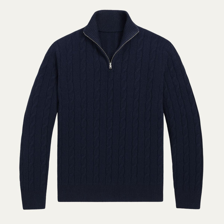 Pullover Herren Half Zip | Kabelstrick Klassisch Elegant