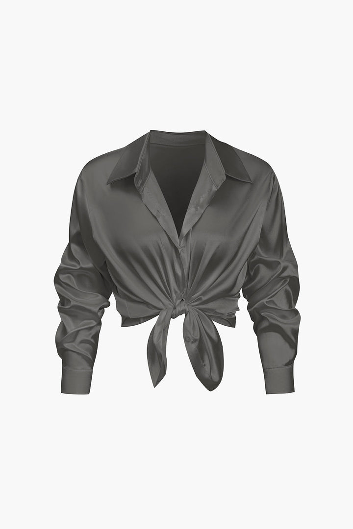 Lillian Satinbluse für Damen | Elegantes Langarmhemd mit lockerer Passform & zeitlosem Design