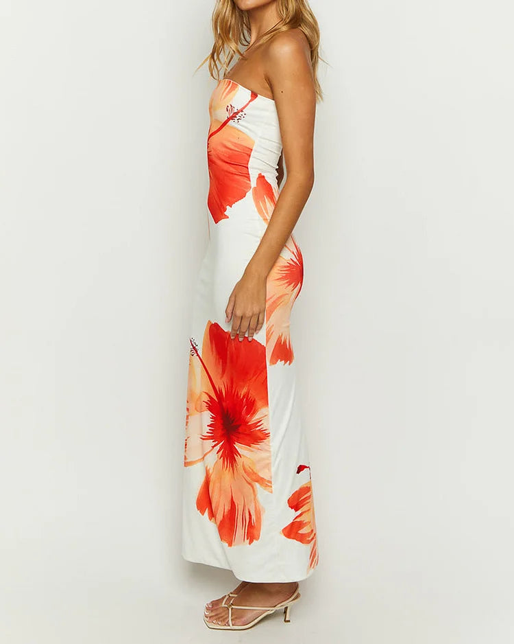 Lena | Maxi Sommerkleid mit Blumendruck - trägerlos - luftig, stilvoll & elegant