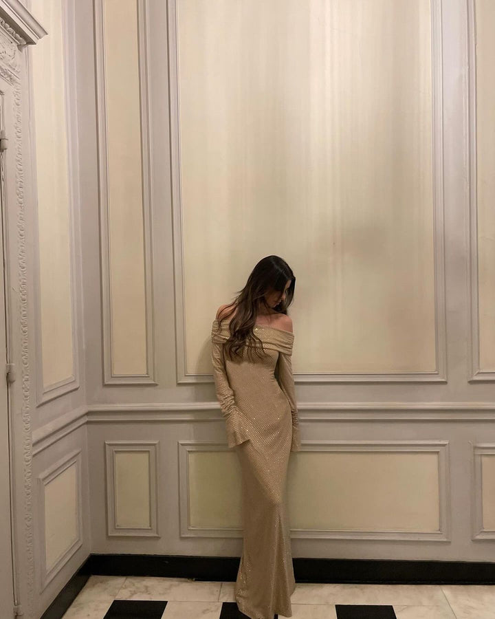 Luna | Glinsterende Off-Shoulder Maxi Jurk