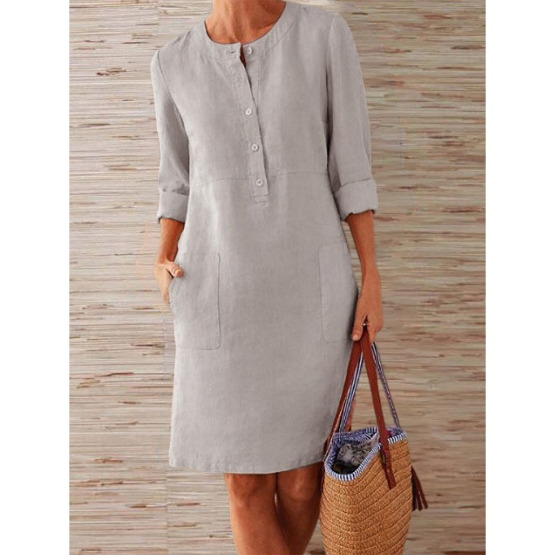 Knielanges Leinenkleid für den Sommer | Leichter und zeitloser Stil mit klassischen Details