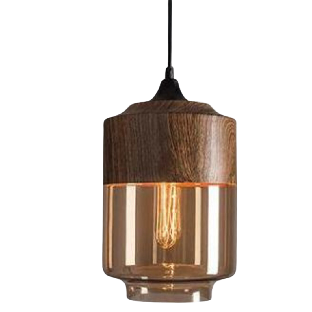 NordLuna Pendelleuchte - Skandinavische Eleganz aus Holz und gefärbtem Glas