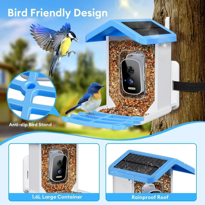 Intelligente Vogelfutterstation BirdieYou | 5MP Full HD Kamera mit Nachtsicht & Solarpanel