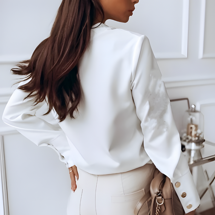 Anna Elegantes Hemd mit Stehkragen | Goldene Knöpfe & Raffiniertes Styling