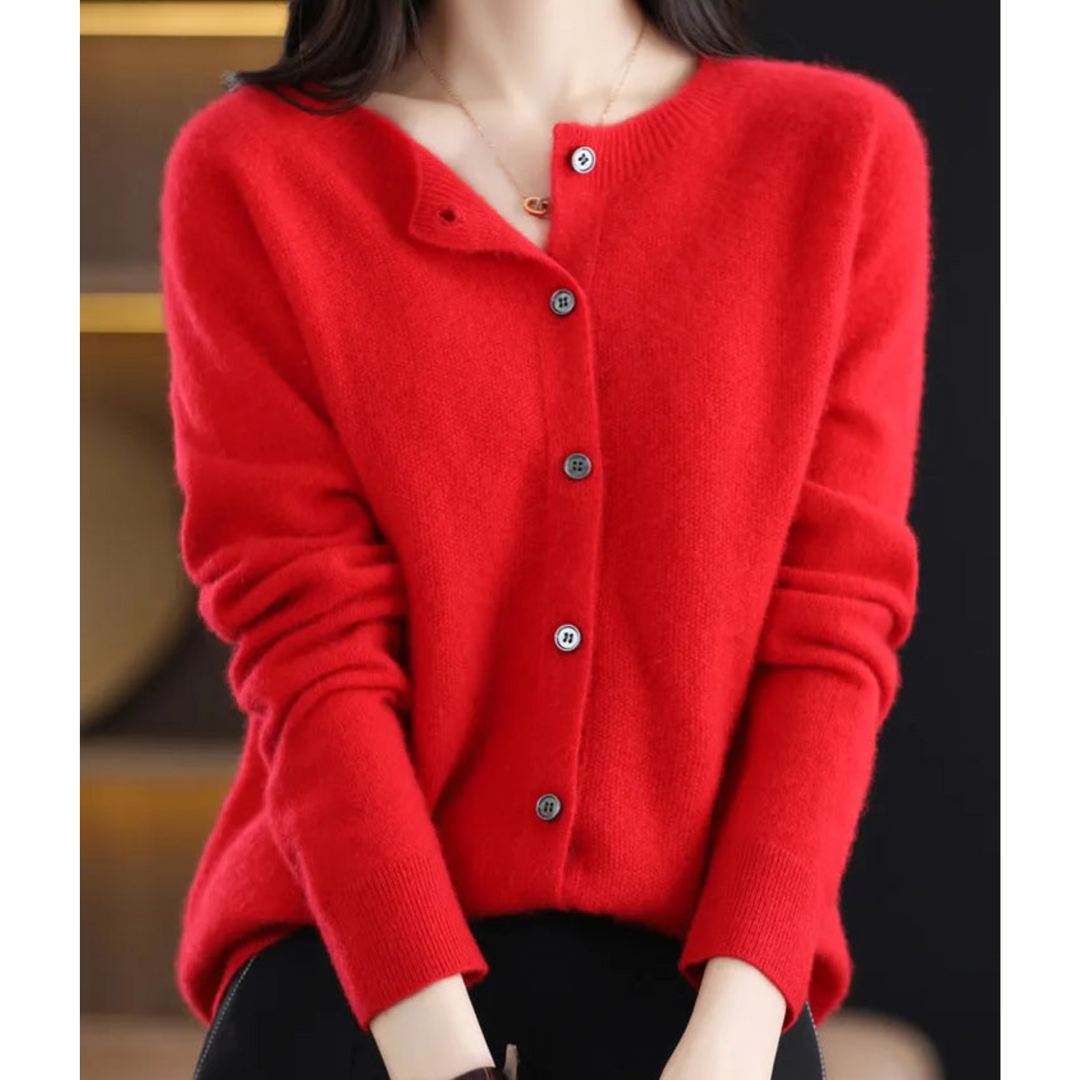 Elise Damen Strickjacke mit Rundhalsausschnitt aus reiner Merinowolle | Wärme und natürliche Eleganz
