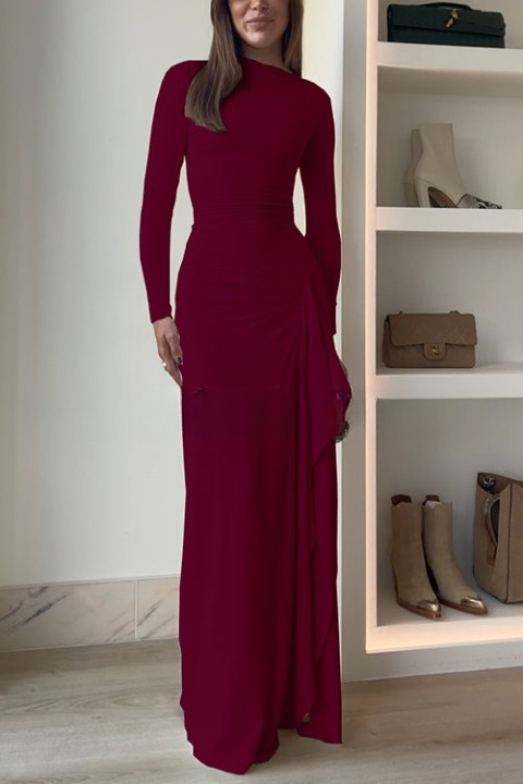 Carina drapiertes Maxikleid mit langen Ärmeln