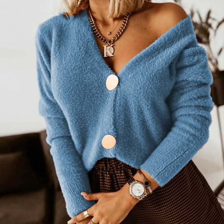 Damen Strickjacke Twinks | Oversize Weste mit tiefem V-Ausschnitt und eleganten Knöpfen