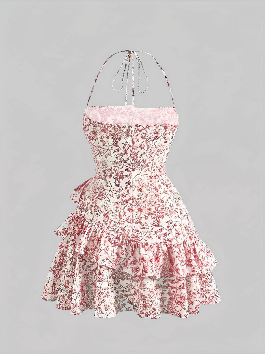 Ryle Kleid Mini Blumenkleid mit Halfterkragen und Einsatz Für Frauen