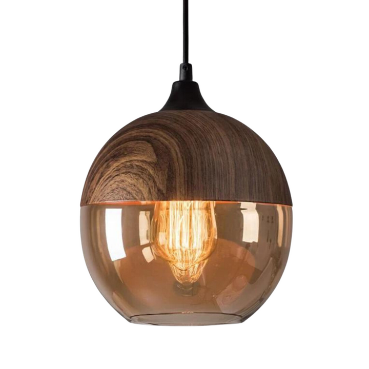 NordLuna Pendelleuchte - Skandinavische Eleganz aus Holz und gefärbtem Glas