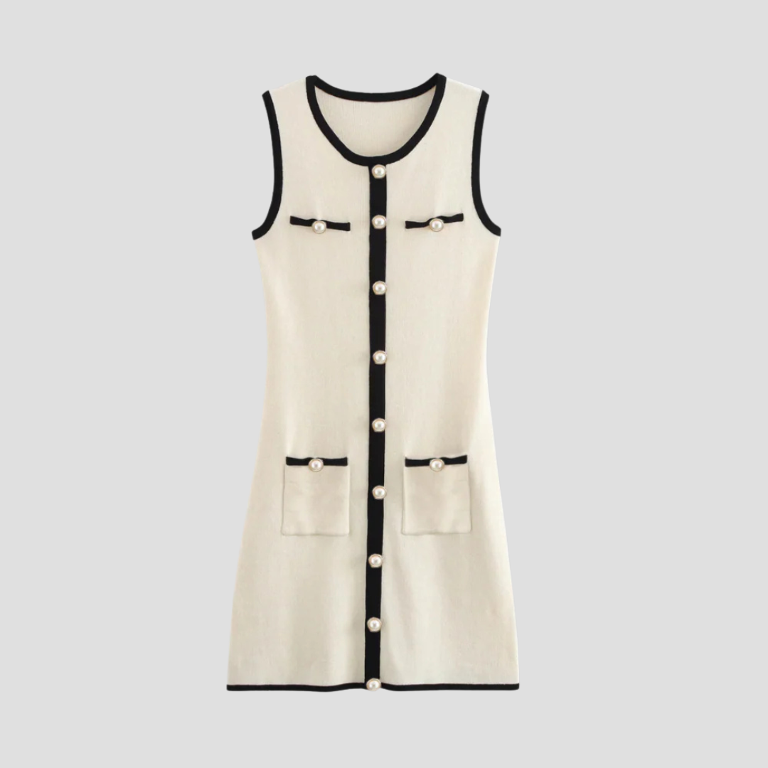 Clarisse Ärmelloses Strickkleid mit Knöpfen | Retro-Eleganz & Strukturierter Schnitt