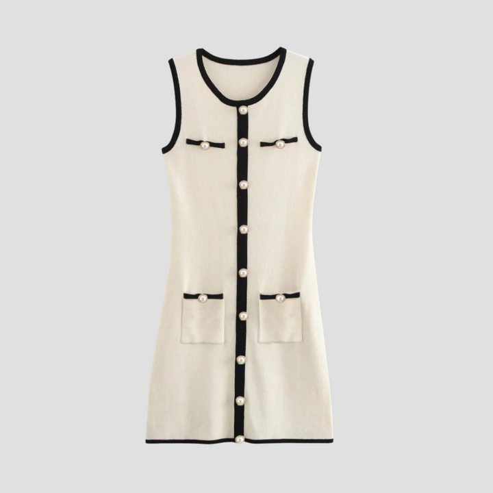 Clarisse Ärmelloses Strickkleid mit Knöpfen | Retro-Eleganz & Strukturierter Schnitt