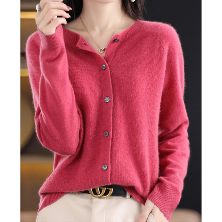 Elise Damen Strickjacke mit Rundhalsausschnitt aus reiner Merinowolle | Wärme und natürliche Eleganz