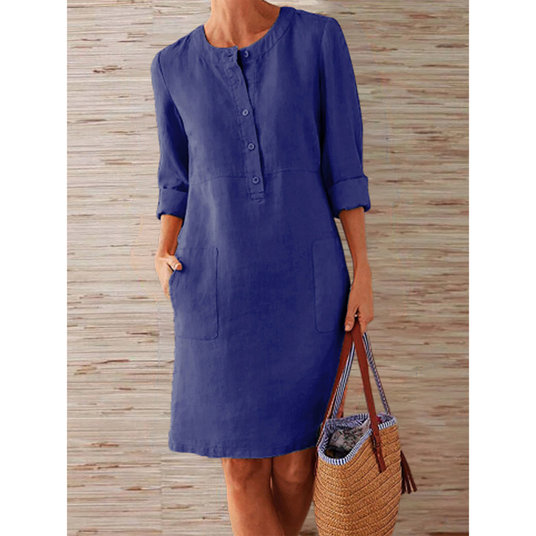 Knielanges Leinenkleid für den Sommer | Leichter und zeitloser Stil mit klassischen Details