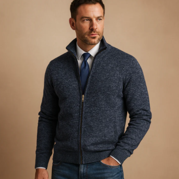 Strickjacke Herren Strickjacke mit Reißverschluss | Stahlkragen Baumwollmischung Casual