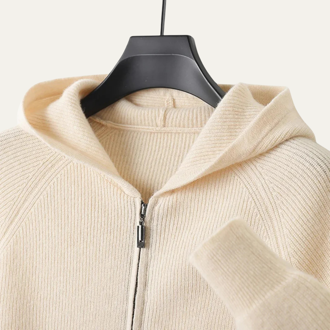 Merinowolle Zip Pullover Herren Luxus Kapuze Zip Kaschmir Weich