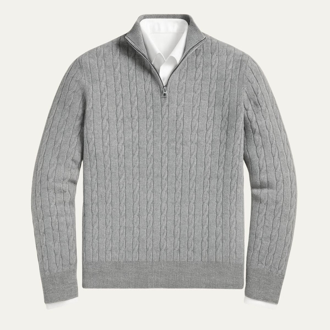 Pullover Herren Half Zip | Kabelstrick Klassisch Elegant