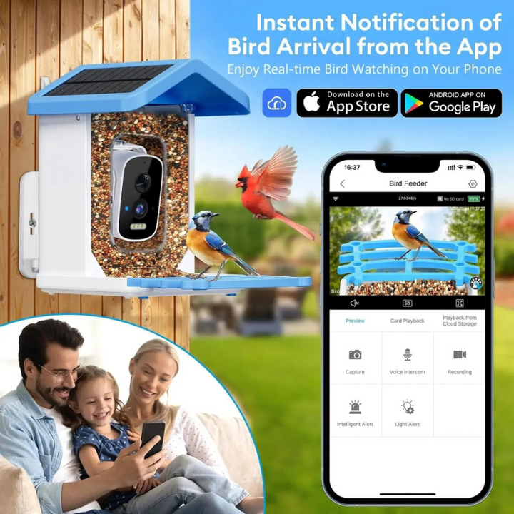 Intelligente Vogelfutterstation BirdieYou | 5MP Full HD Kamera mit Nachtsicht & Solarpanel
