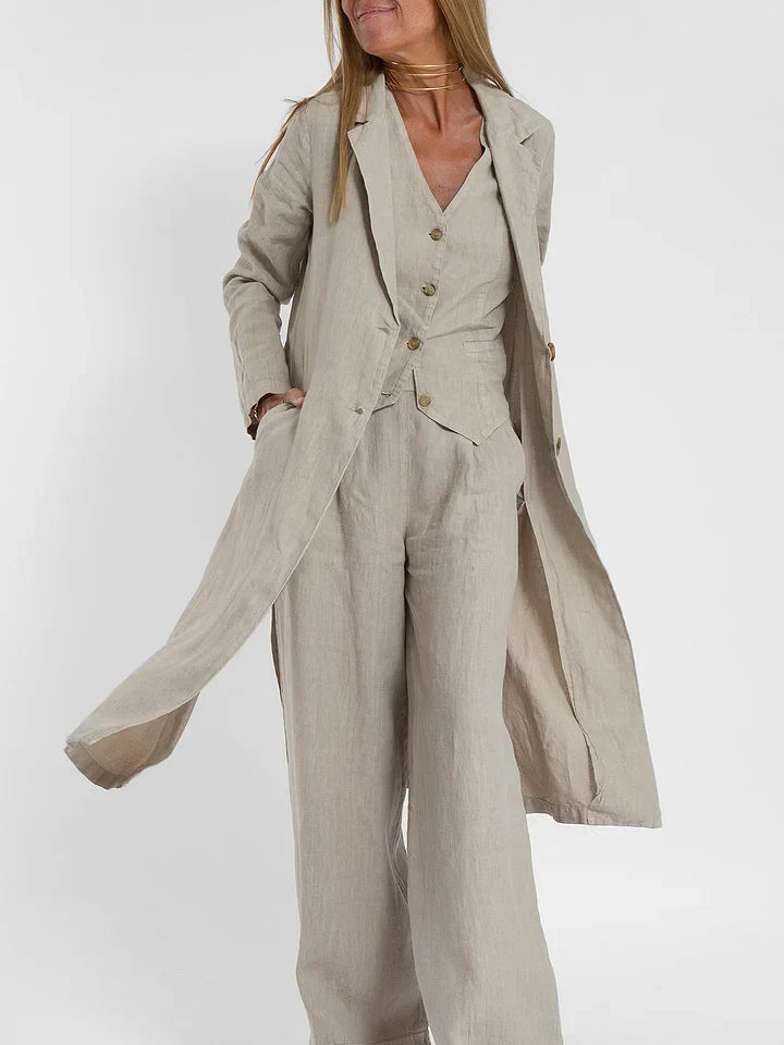 Aiden Zweiteiliges Outfit aus elegantem Leinen | Eng anliegende Weste & weite Hose