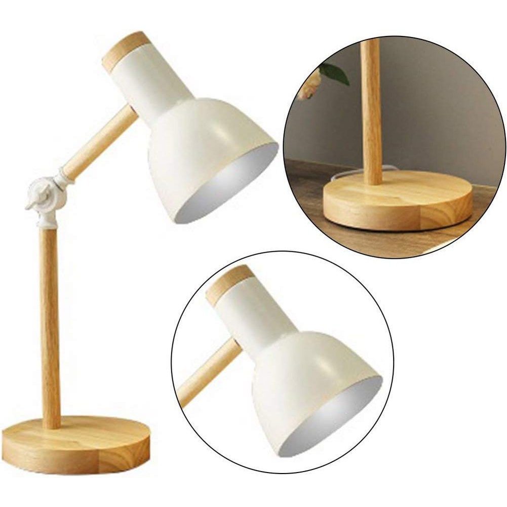 Verstellbare nordische Tischlampe aus Holz mit farbigem Lampenschirm
