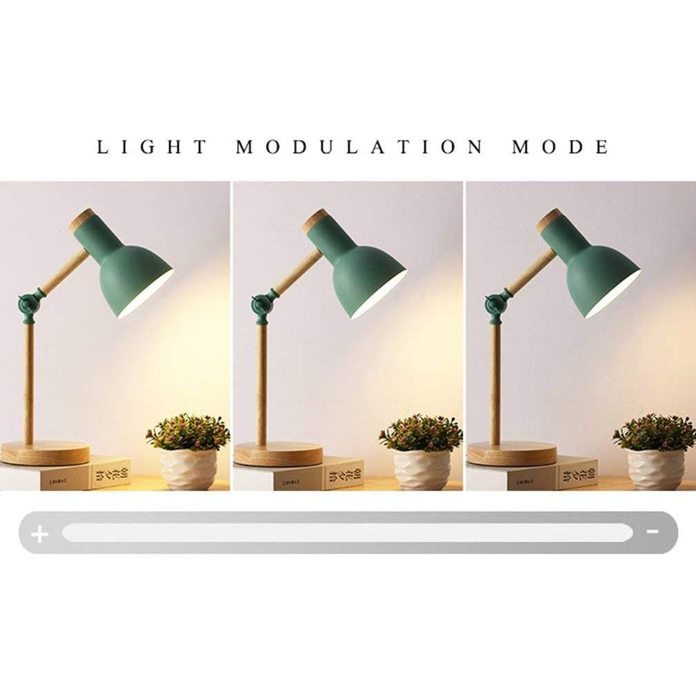Verstellbare nordische Tischlampe aus Holz mit farbigem Lampenschirm
