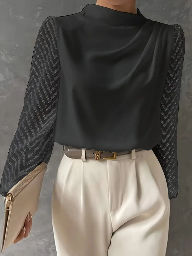 Elegante Bluse für Frauen | Transparente Ärmel & Volant-Ausschnitt