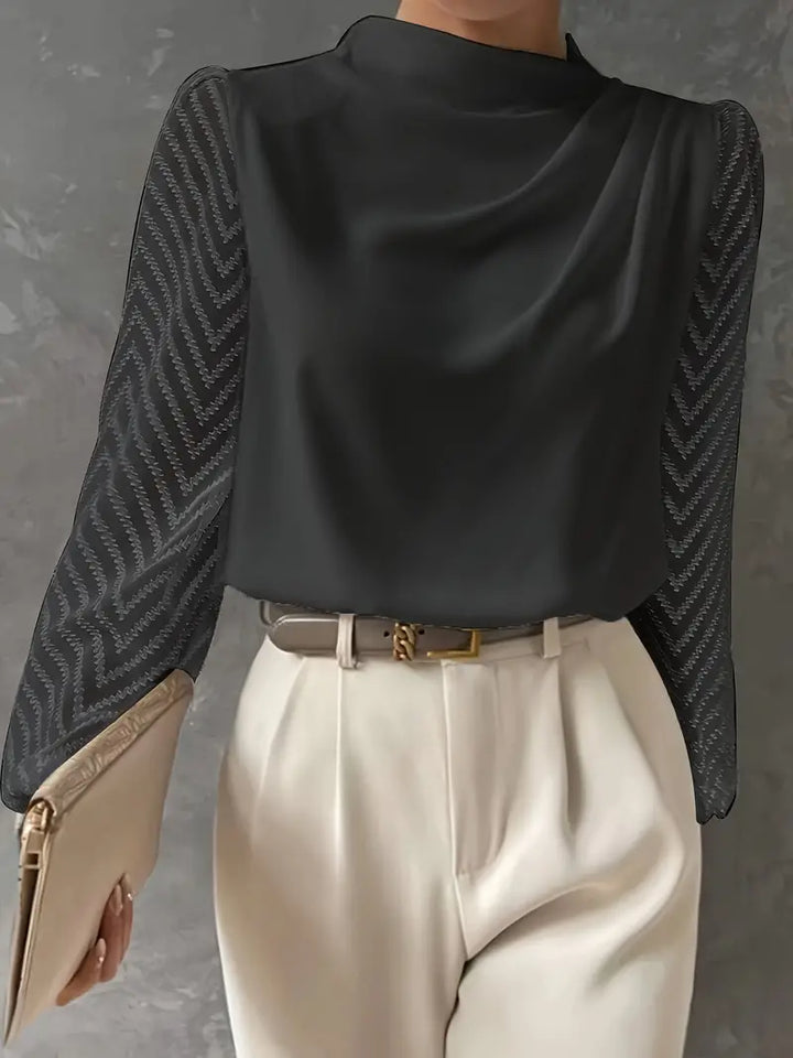 Elegante Bluse für Frauen | Transparente Ärmel & Volant-Ausschnitt