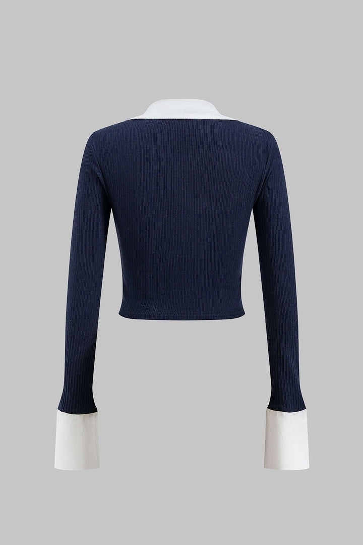 Rhea Langarmshirt für Damen | Patchwork-Oberteil mit taillierter Passform & modernem Design