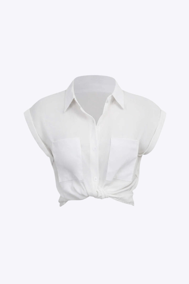 Vittoria Damenhemd | Minimalistisches Shirt mit geknotetem Saum & gekrempelten Ärmeln