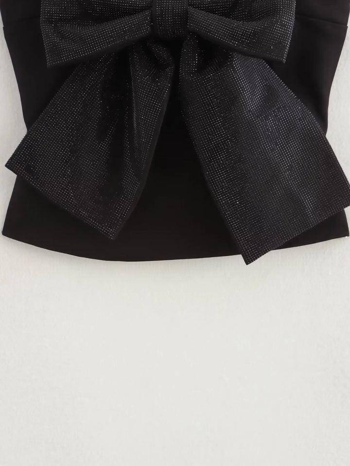 Loulou Damen Glitzertop mit Schleife | Schwarzes Paillettentop für Partys & besondere Anlässe