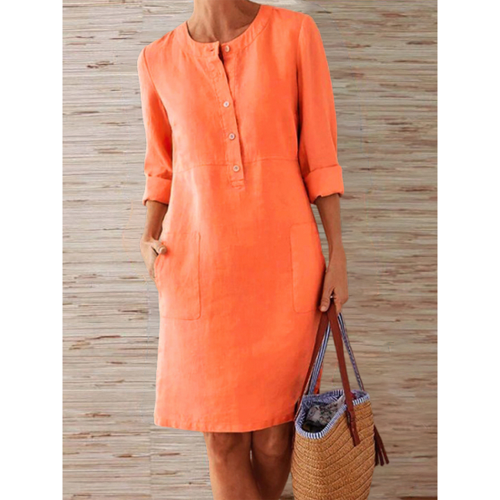 Knielanges Leinenkleid für den Sommer | Leichter und zeitloser Stil mit klassischen Details