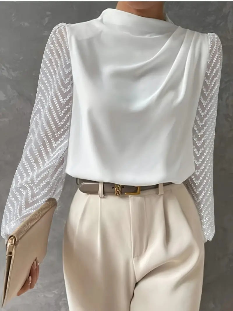 Elegante Bluse für Frauen | Transparente Ärmel & Volant-Ausschnitt
