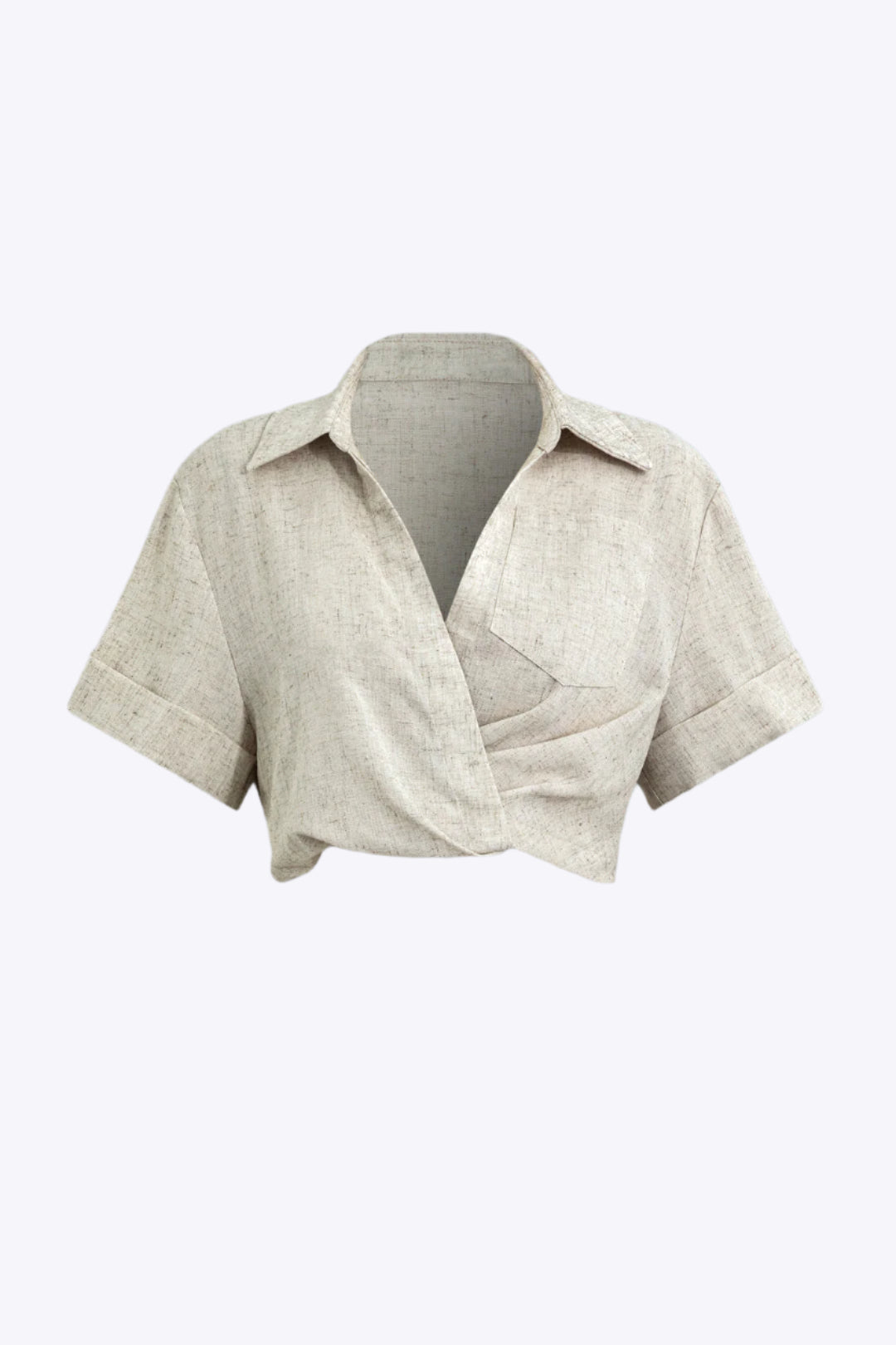 Victoria Leinen Damen Crop Shirt mit Crossover-Detail | Kurzes Sommeroberteil mit Stil