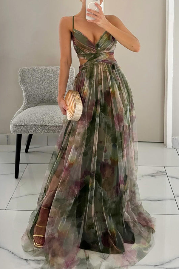 Celeste Maxikleid für Damen | Luftiges Chiffonkleid mit Blumendruck & verstellbaren Trägern