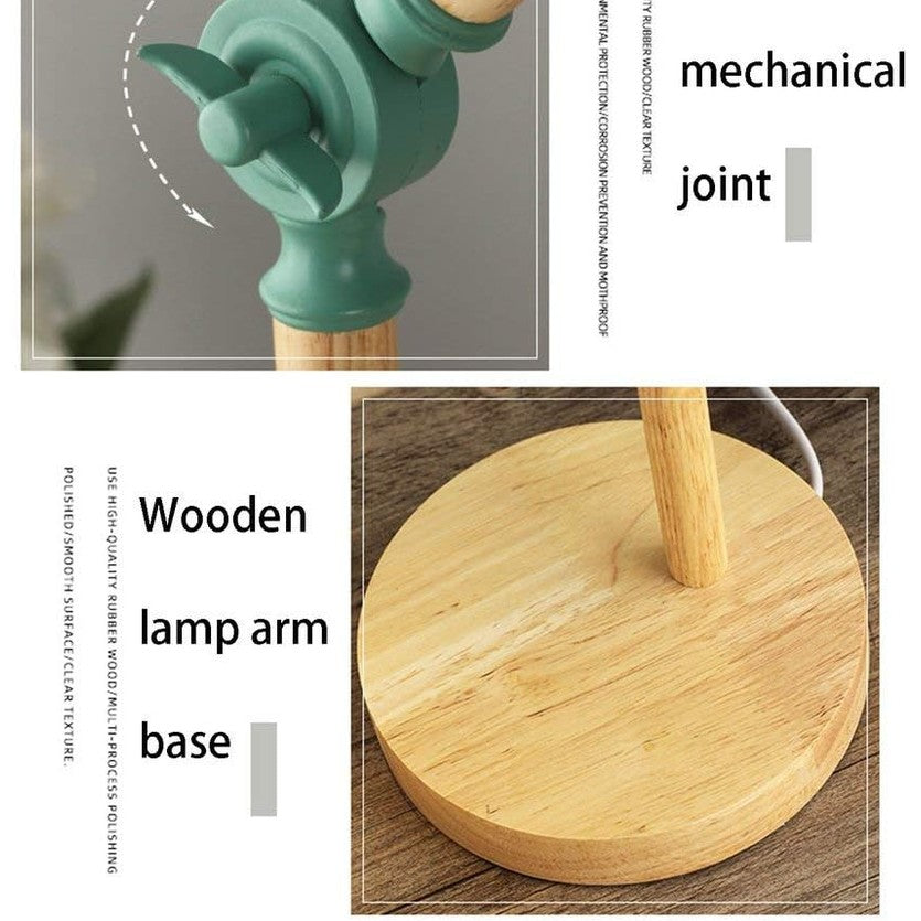 Verstellbare nordische Tischlampe aus Holz mit farbigem Lampenschirm