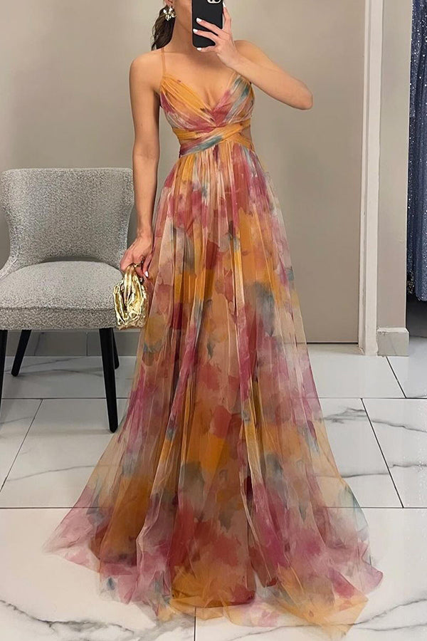 Celeste Maxikleid für Damen | Luftiges Chiffonkleid mit Blumendruck & verstellbaren Trägern
