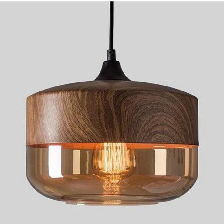 NordLuna Pendelleuchte - Skandinavische Eleganz aus Holz und gefärbtem Glas
