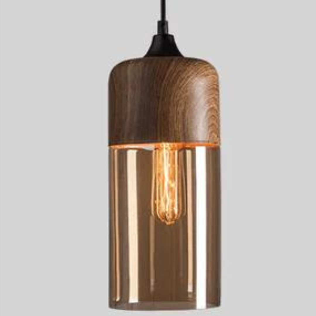 NordLuna Pendelleuchte - Skandinavische Eleganz aus Holz und gefärbtem Glas